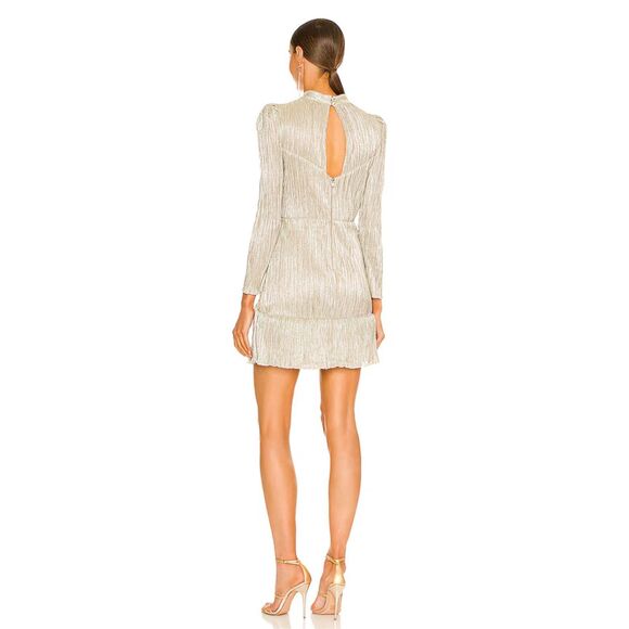 Saylor Saydee Mock Neck Long Sleeve Ruched Mini Dress Metallic Large $275 - Picture 3 of 11